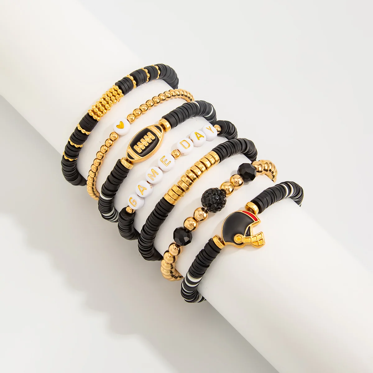 KMVEXO لعبة يوم بوليمر كلاي مطرز كرة الرجبي سوار مجموعات للنساء الرجال رسالة سوار رياضي الإسورة معصمه مجوهرات الحفلات