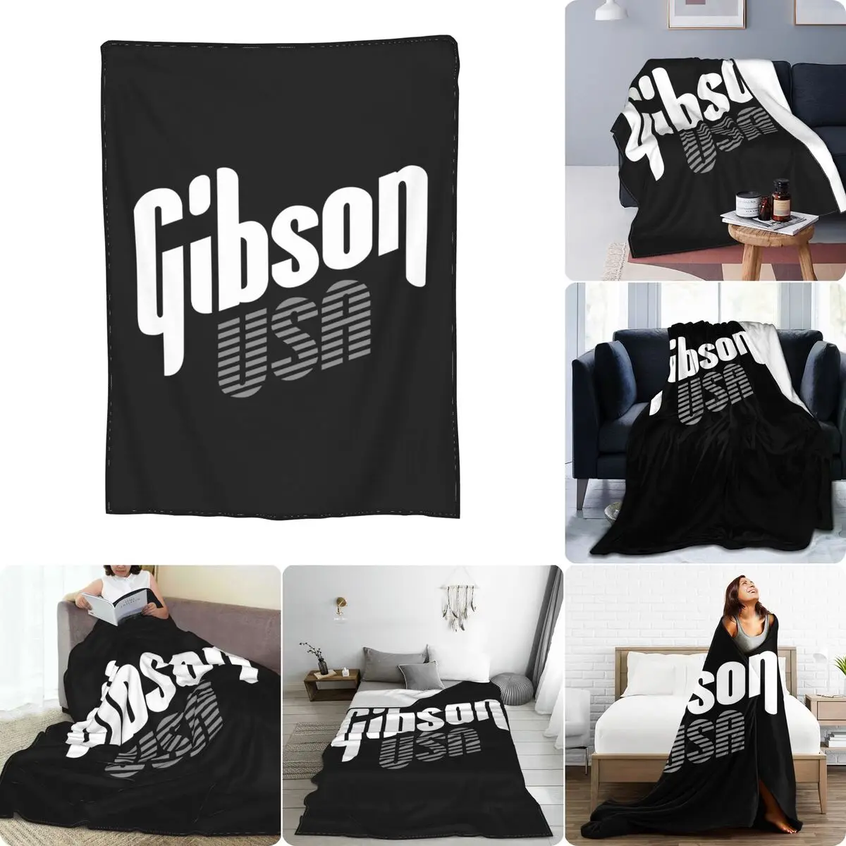 Gibson Usa Guitars Electric Bass Hard Rock Acoustic Ultra-Soft Micro Fleece Blanket Home