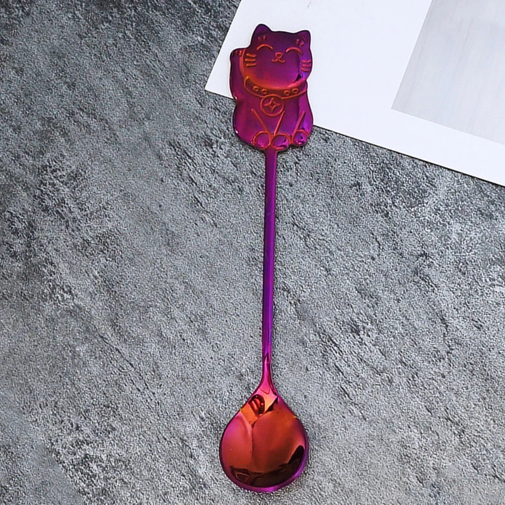 

Creative Stainless Steel Luck Cat Spoon Polished Mirror Finish Non Slip Grip for Cappuccinos Espressos Desserts Purple