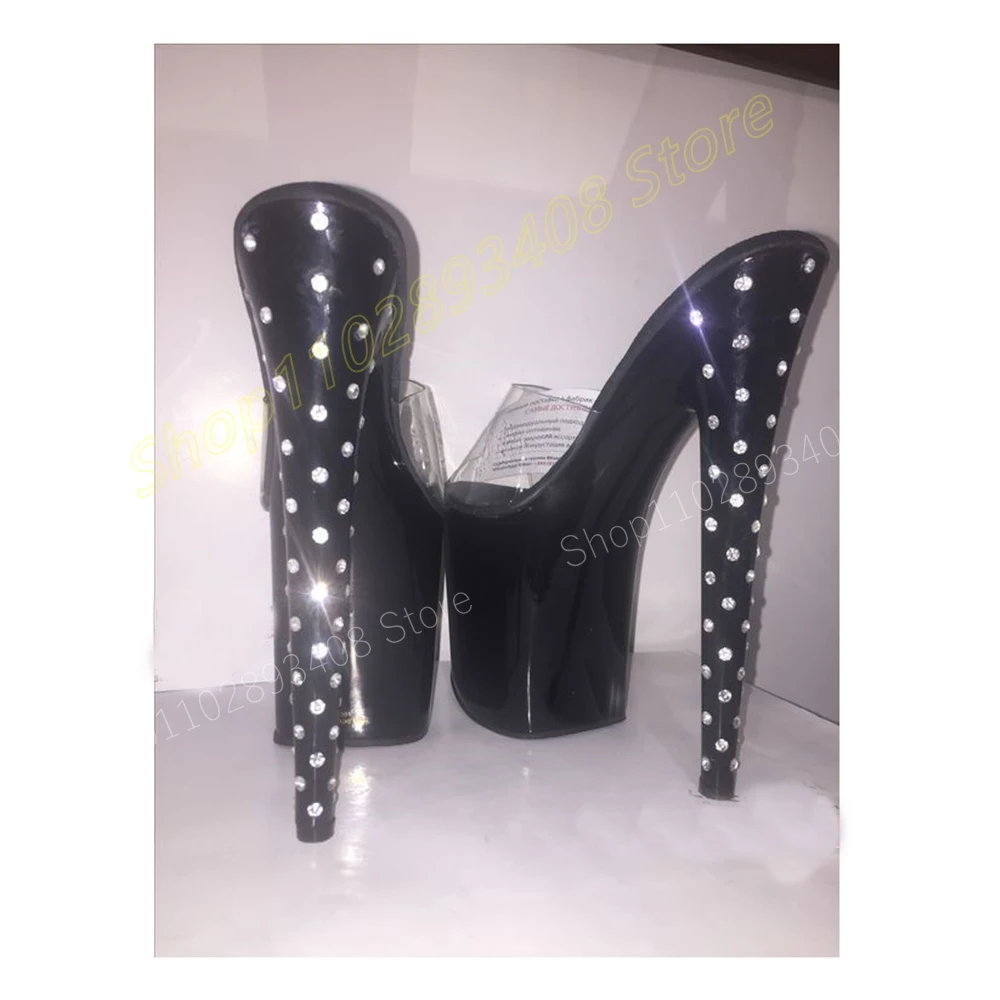 

Crystals Stiletto High Heel Sexy Slippers Platform Clrar PVC Peep Toe Black Concise Slip-on Women Shoes 2024 Zapatos Para Mujere