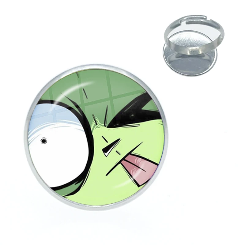 Alien ET Green Invader ZIM Cartoon Glass Dome Jewelry Kids Handmade Jewelry Rings