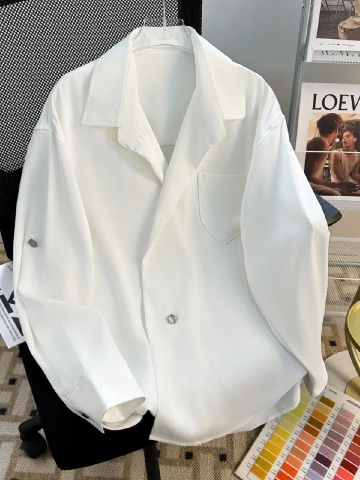 

Мужская длинная рубашка-поло свободного кроя в корейском стиле, модная повседневная, весна-осень, умный повседневный стиль