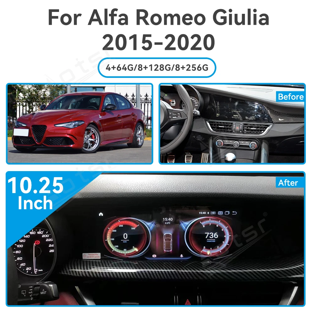 2024 Newest 10.25 ‘’ Android 13 for Alfa Romeo Stelvio Giulia Ram 2015-2020 GPS Navigation Car Multimedia Video Stereo Player