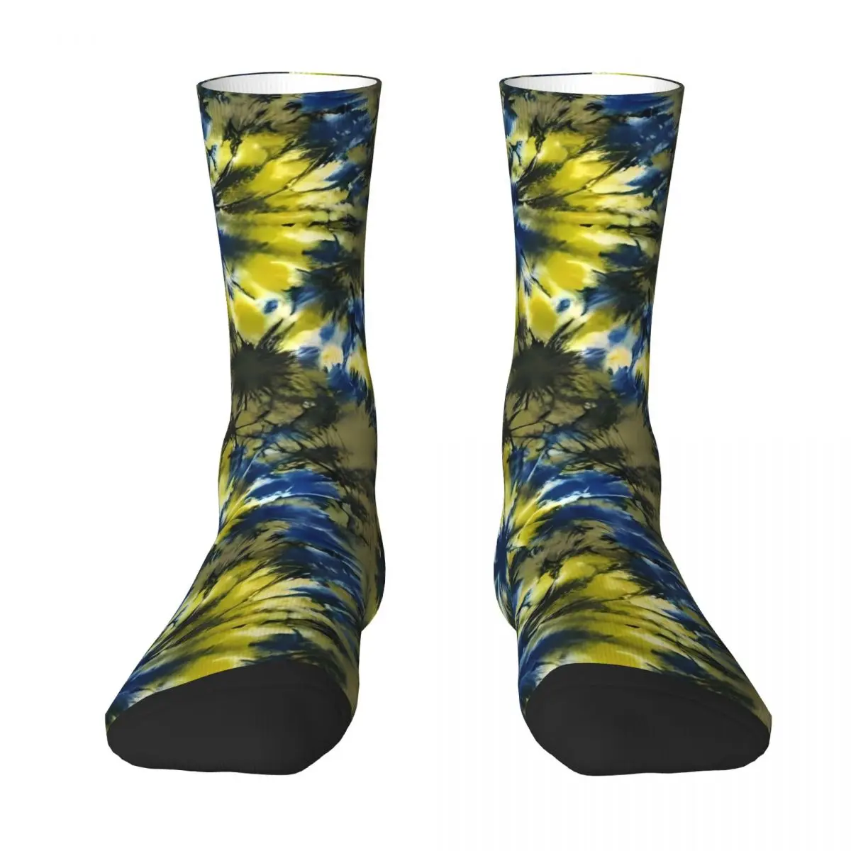 Meias unissex tie dye print azul e amarelo meias inverno na moda qualidade meias impressas skate anti skid meias