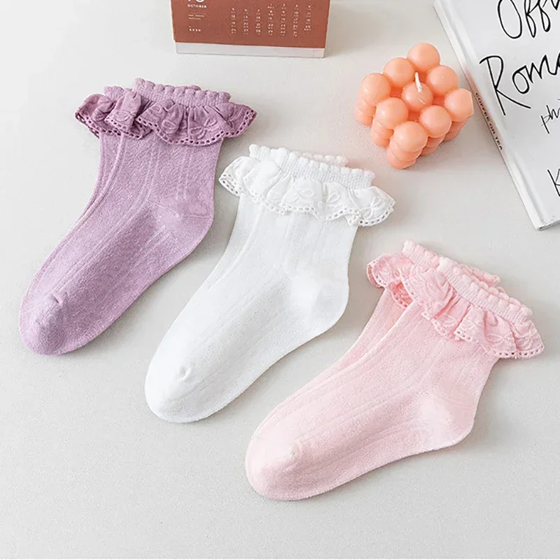 

Kids Girls Cute White Princsee with Ruffles Lace Sock for Baby Spring Autumn Cotton Frilly Dance Toddler Short Ankle Stockings