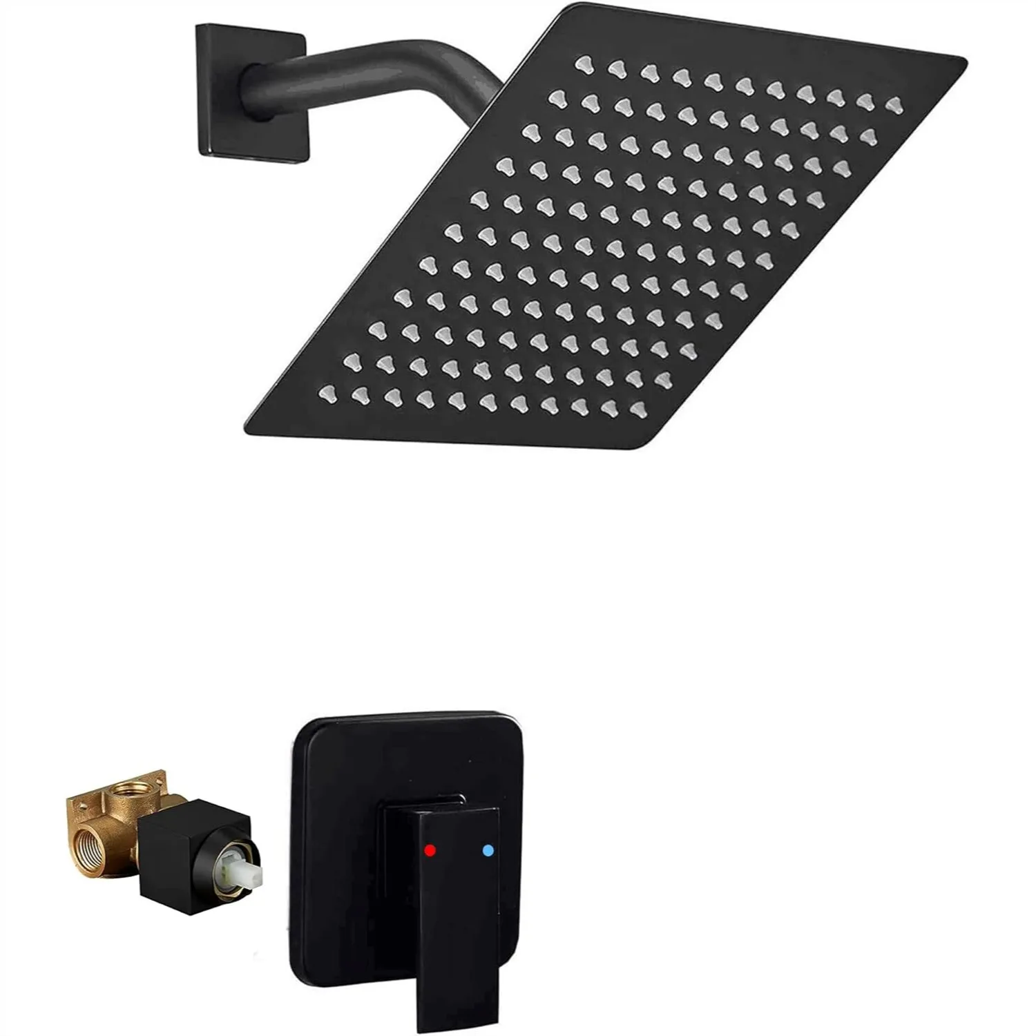 

8-Inch Square Rainfall Shower Faucet System, Single Function Shower Trim Kit with Rough-in Valve, 1.75 GPM Black Stainless Steel