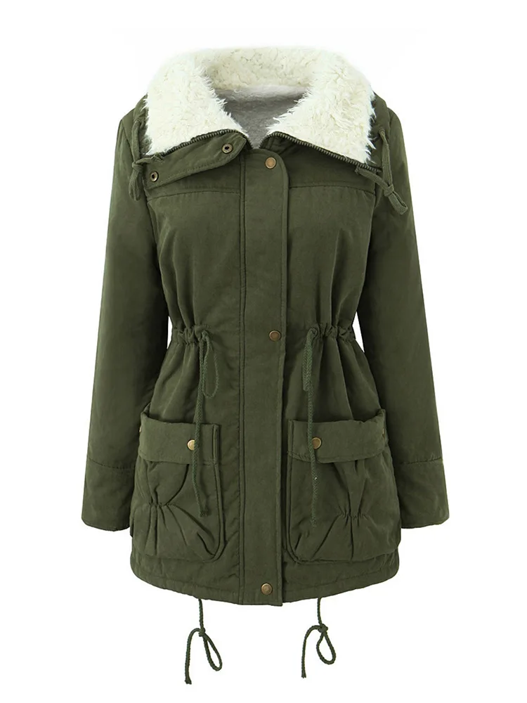 Neue Damen Winterjacke mit Baumwollfüllung 2026 Damen Mittellange Warme Lammfell-Steppjacke Übergrößen Damenparka Oberbekleidung – Detail 9