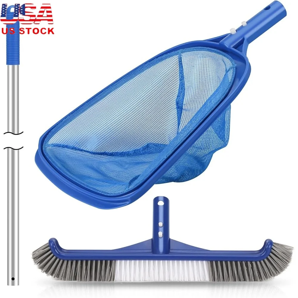 

Pool Cleaning Kit with 16'' Brush Head 60'' Adjustable Pole Skimmer Net Durable Brush Spa Hot Tub Pond Maintenance