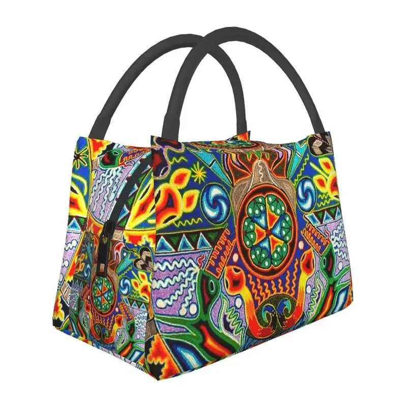 Huichol Traditional Native Insulated Lunch Bags for Women Shamanic Ceremony Folk Art Resuable Thermal Cooler Food Lunch Box