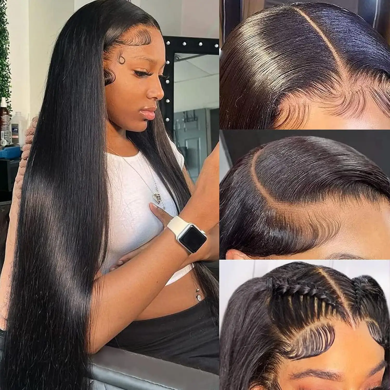Glueless Brazilian Bone Straight 13x4 360 Lace Wigs Human Hair 28 Inch 200 Density HD Transparent Lace Baby Hair For Black Women