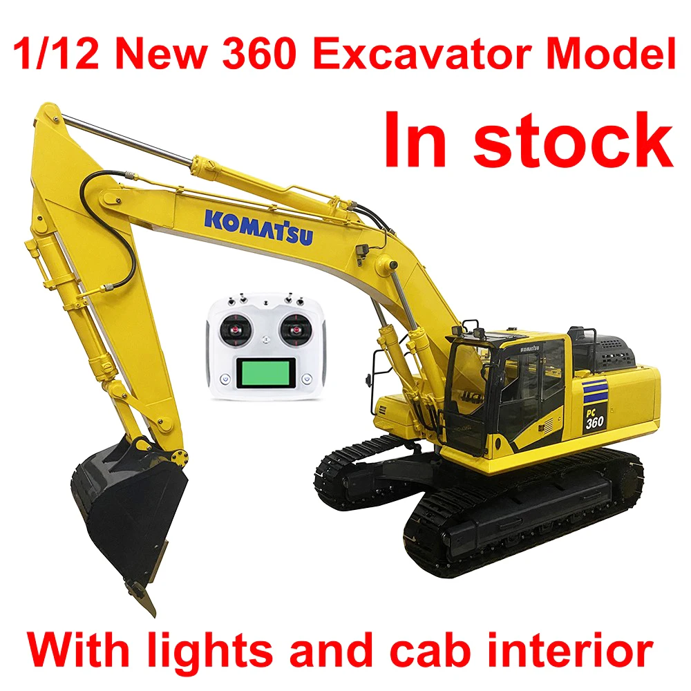 New 1/12 360 Hydraulic Excavator Model Yellow Metal Remote Control Excavator Model Toy