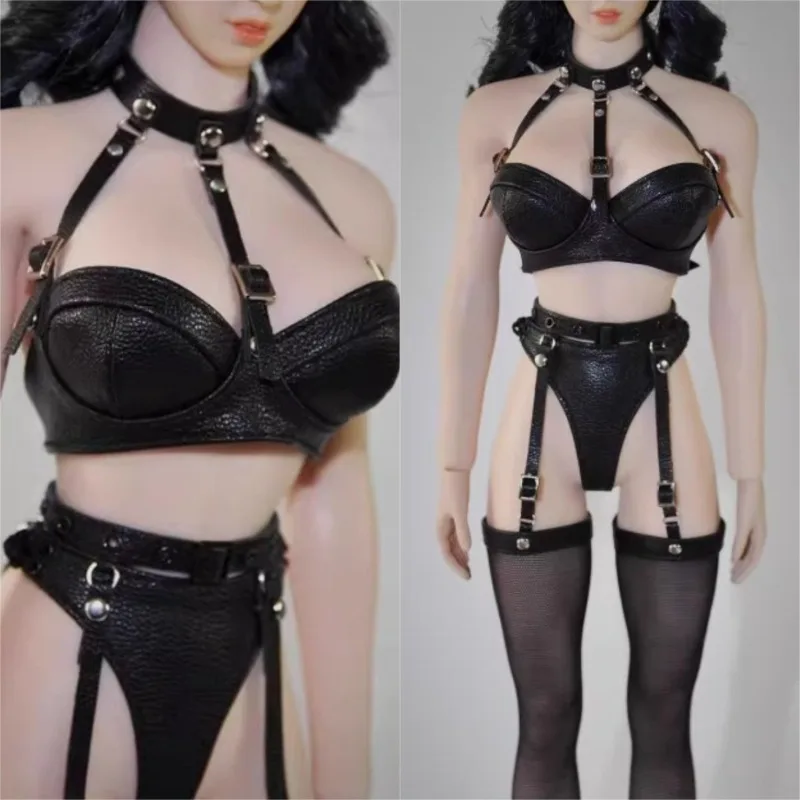 

1/6 Scale Female Dolls Clothes PU Leather Black Underwear Underpants Socks Strap Suit for 12'' Action Figure Tbl Ph JODOLL Body