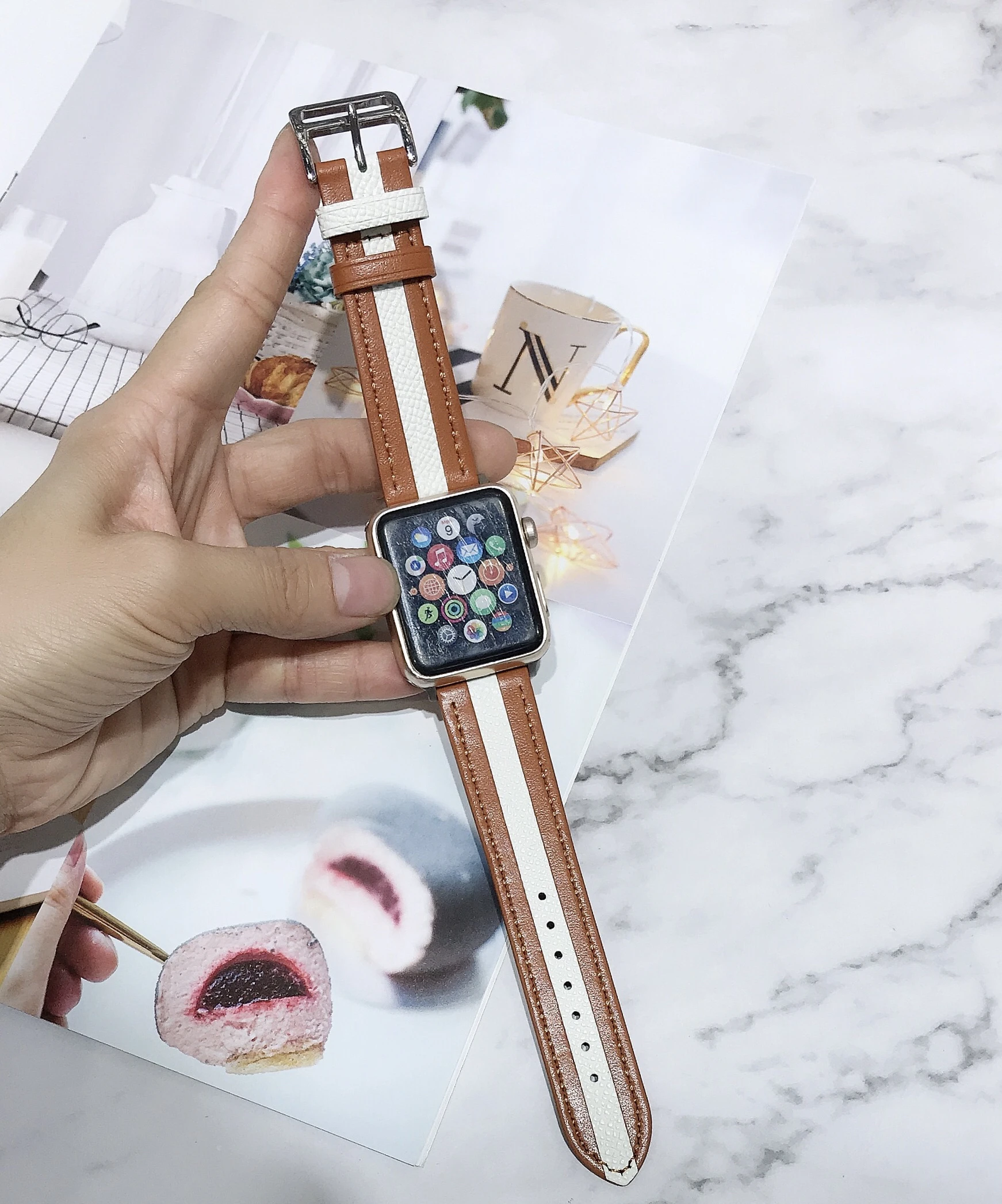 Leather Strap For Apple Watch Ultra 8 7 49mm 45mm 41mm 6 5 4 SE 44mm 40mm Stitching two-tone bracelet strap for iwatch 42mm 38mm