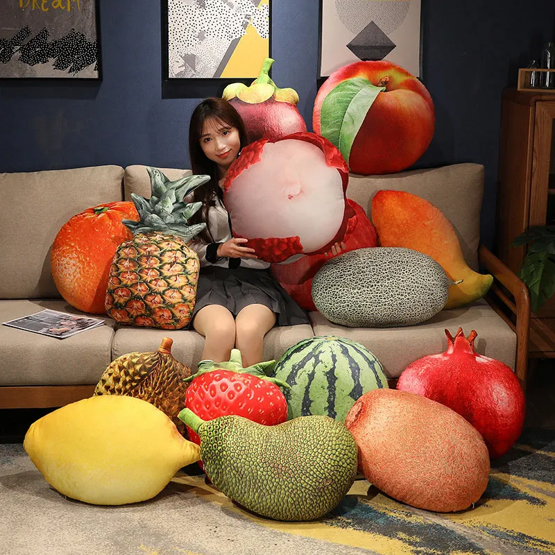 35-55cm Lifelike Fruits Plush Toy Simulation Apple Watermelon MLemon Lychee Ango Strawberry Pineapple Durian Stuffed Pillow