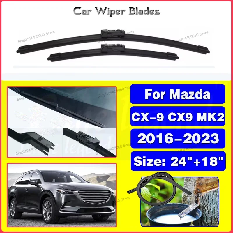 

Wiper LHD Front Wiper Blades For Mazda CX-9 CX9 MK2 2016 - 2023 2022 2021 Windshield Windscreen Window Car Rain Brushes 24"+18"