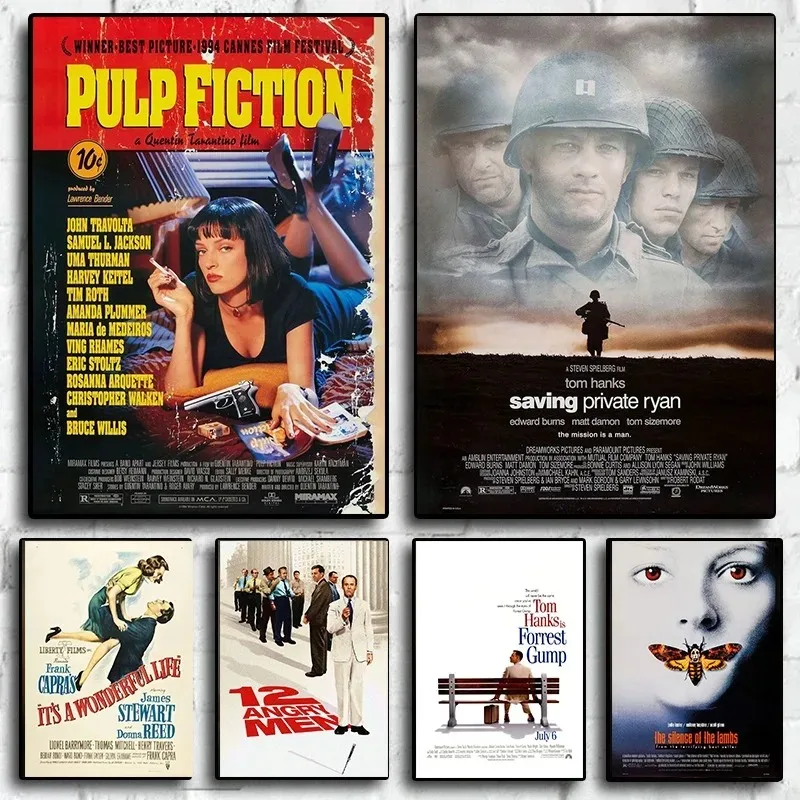 Pósteres de Pulp Fiction Forrest Gump de película clásica, impresiones en lienzo, imagen artística de pared para sala de estar, decoración Vintage para Club