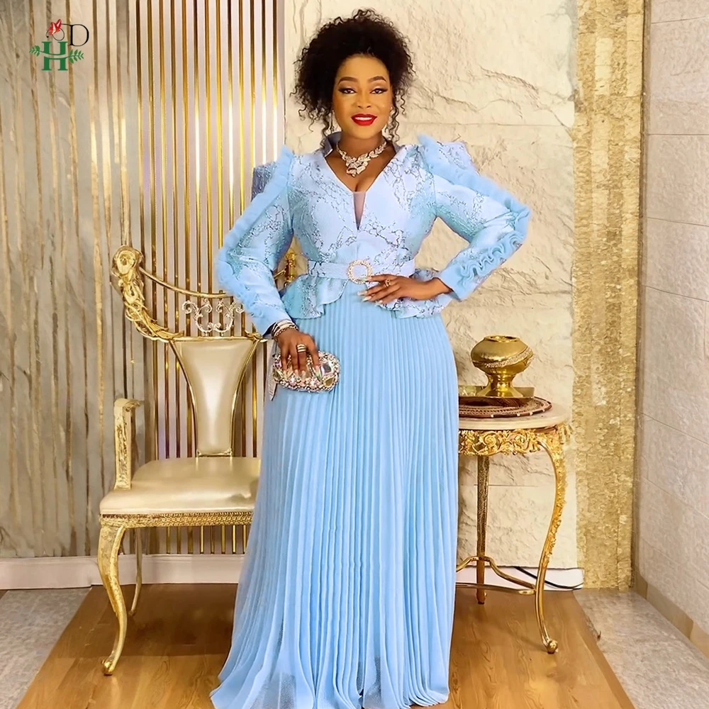 Abiti africani per le donne 2025 Abito da cerimonia nuziale di nuova moda Abito da sera vintage con maniche a sbuffo casual Gonna a pieghe