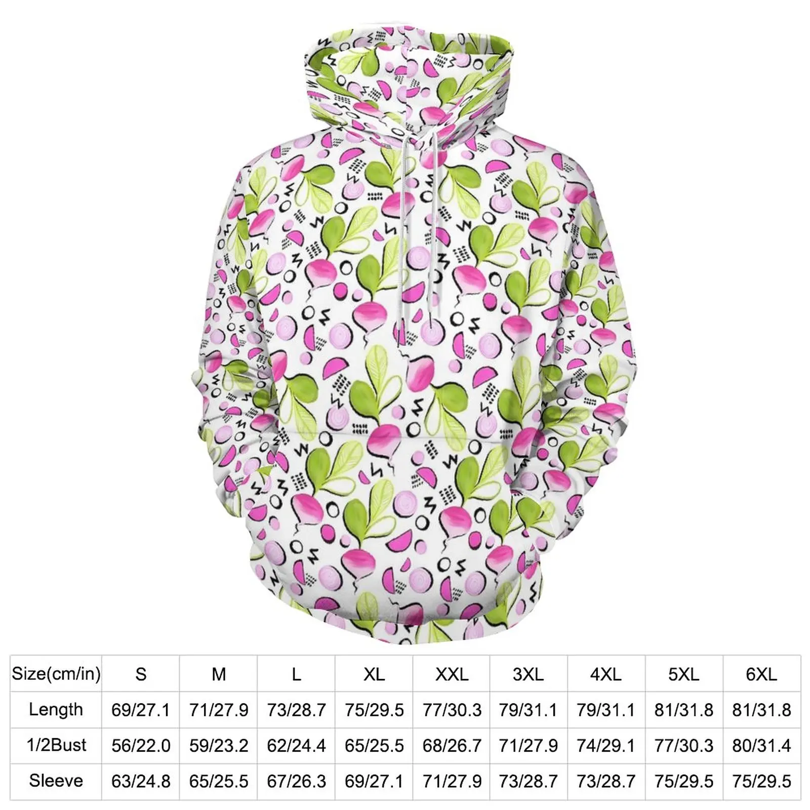 Radishes Print Casual Hoodies Vegetable Kawaii Hoodie Couple Long-Sleeve Street Style Design Loose Oversized Sweatshirts