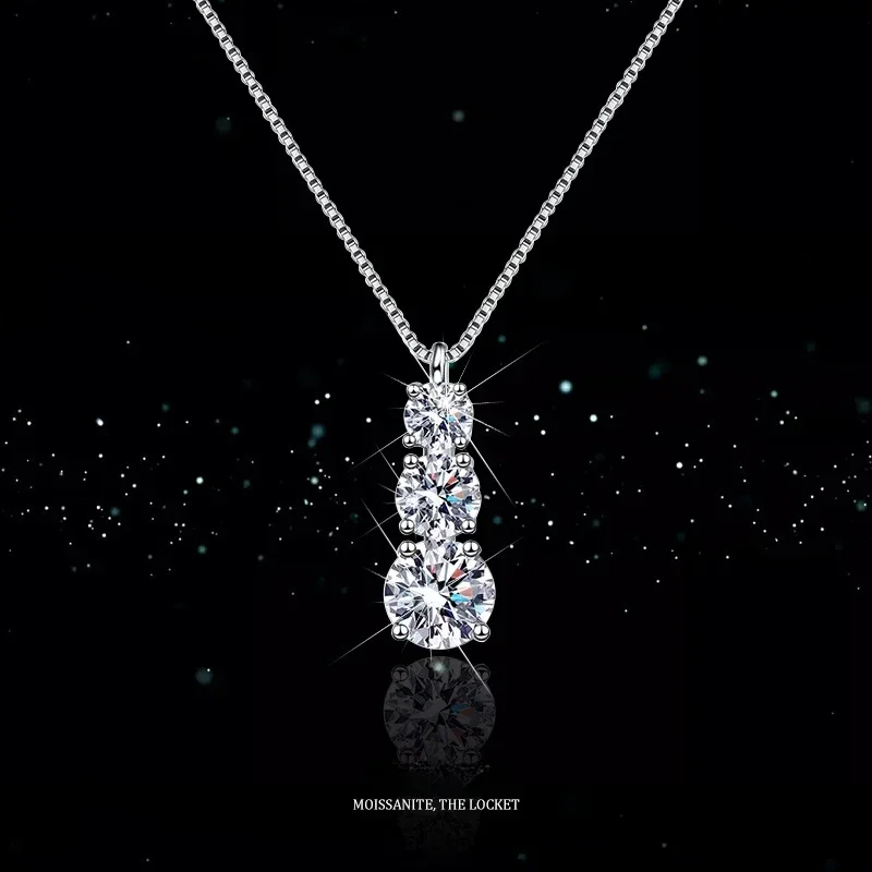 

Sparkling 1.8ct 3 Stones Moissanite Pendant for Women, Diamond PT950 White Gold Cute Butterfly Ladys Jewelry Certification