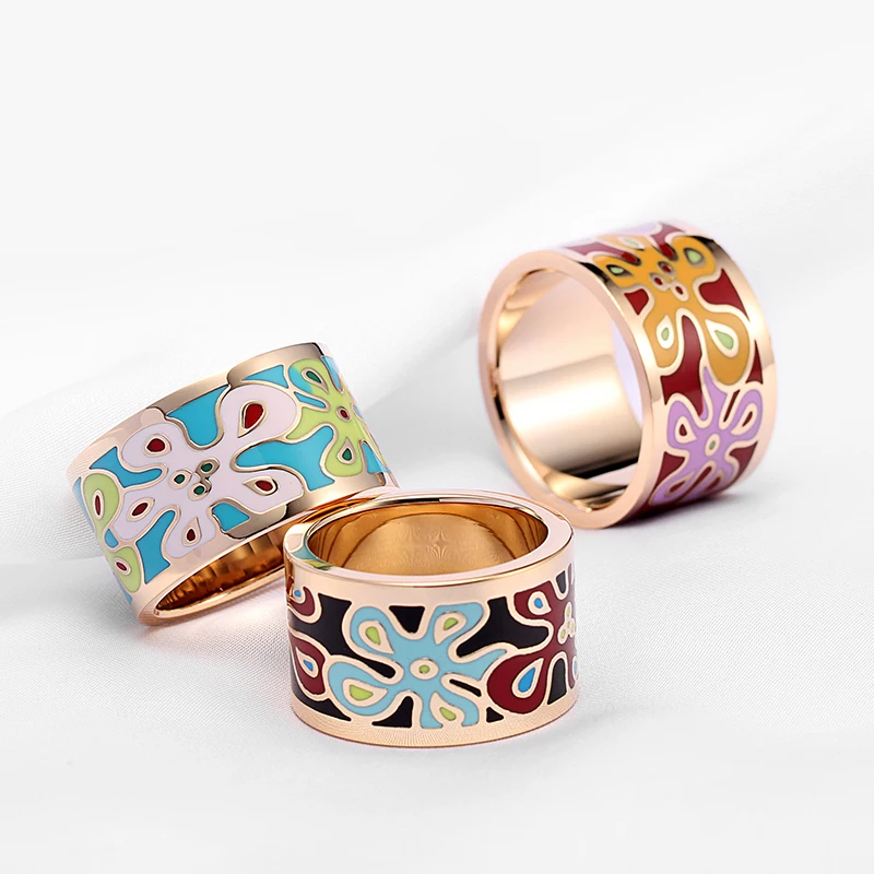 High Quality Party Jewelry Dubai Jewellery Ring Stainless Steel Enamel Jewelry Colored Enamel Ring