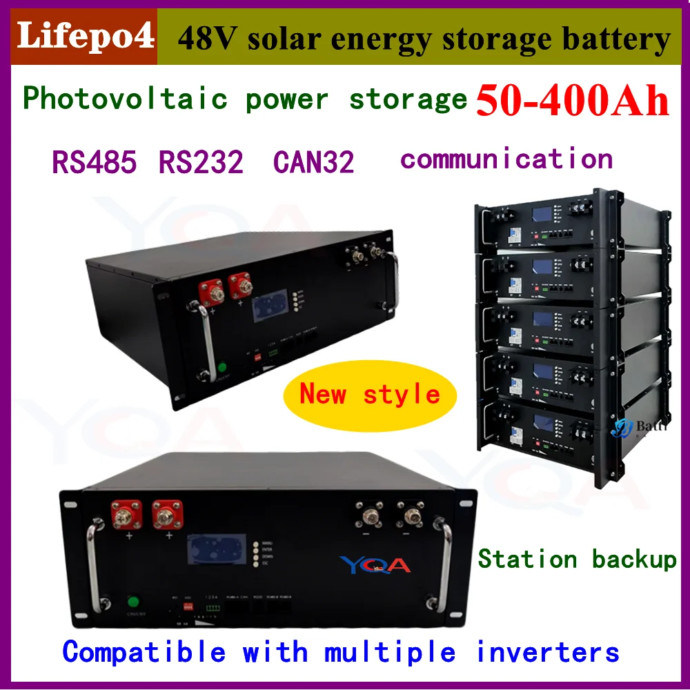 

51.2V 10KWh LiFePO4 Solar Battery 48V 200AH/100AH/250AH/300AH/400AH with RS485/RS232/CAN Communication 32 Parallel for Off-Grid