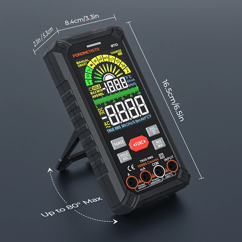 POROMETISTO MT03 multimetr cyfrowy 10000 zliczeń inteligentny multimetr akumulatorowy True RMS 1000V 10A Ohm Hz pojemność NCV Tester