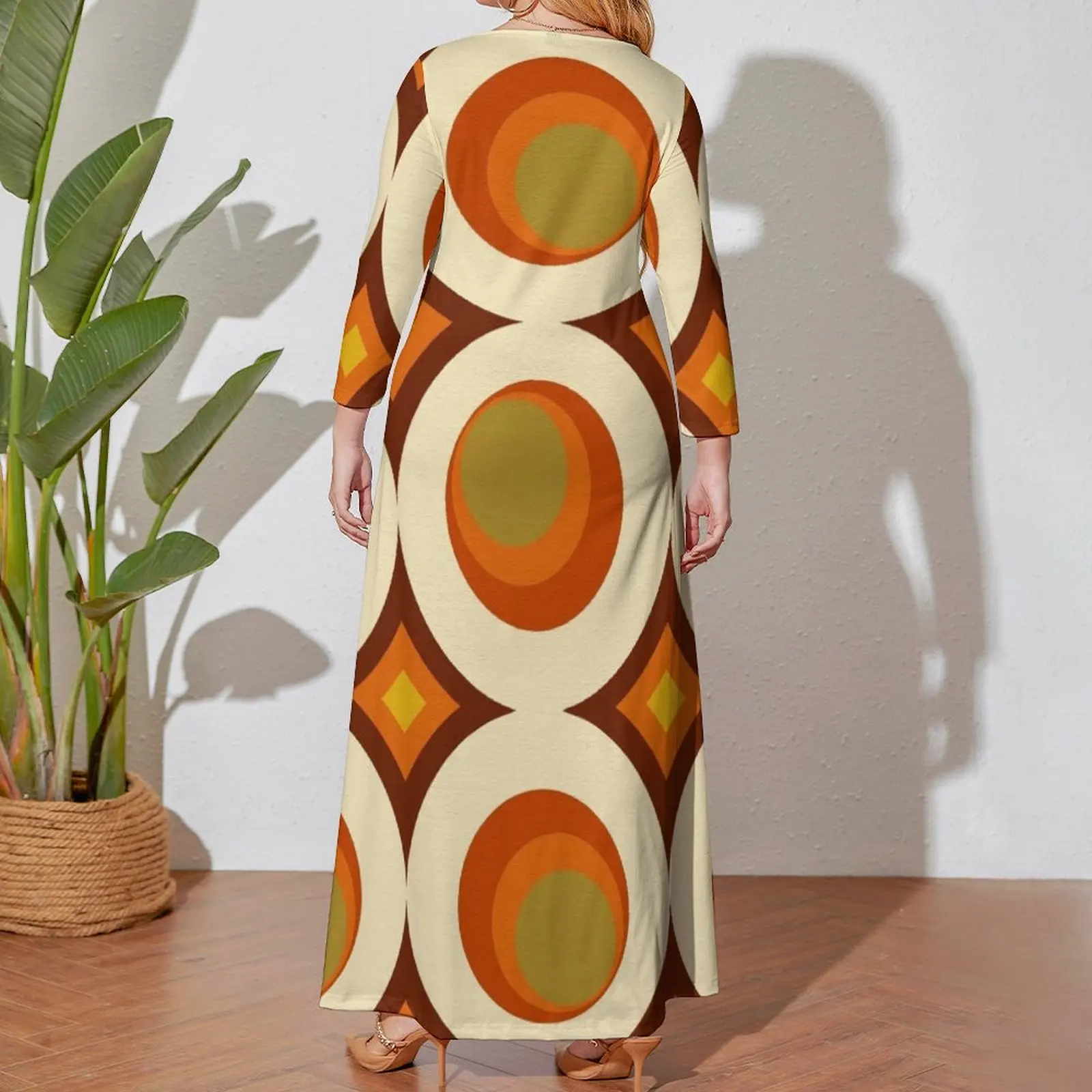 Mid-Century Modern 70s Long Sleeved Dress Prom gown Dress vintage beach dress women's clothing trend 2024