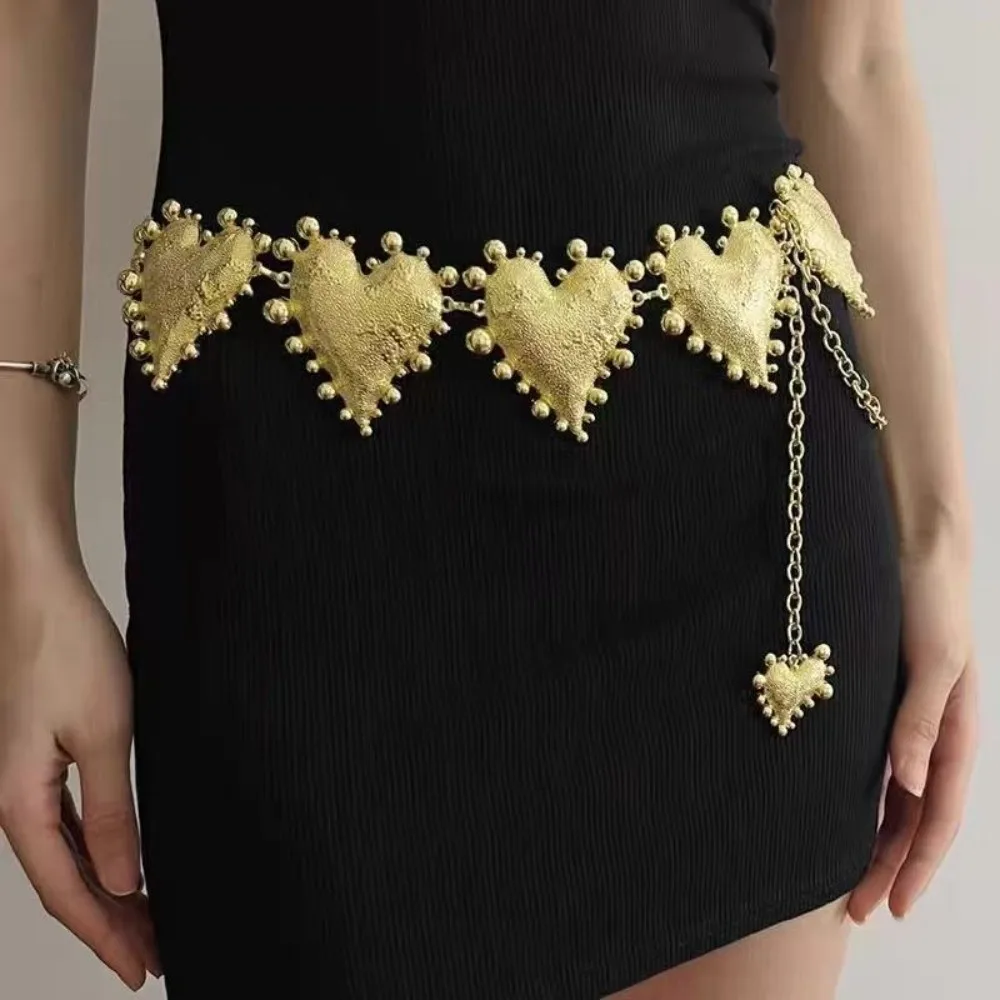 

Elegant Vintage Alloy Waist Chain Jeans Decor Punk Heart Chain Waistband Gold Large Adjustable Belt Streetwear