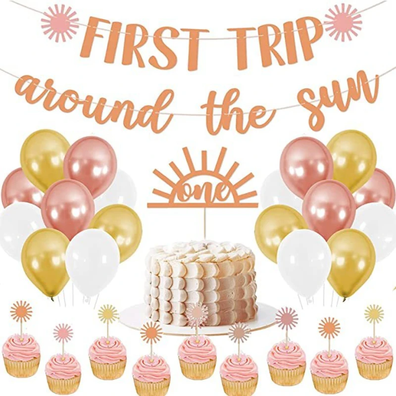 Sursurprise-Boho Sunshine Sun Theme Decorations, 1st Birthday Party Decorations, First Trip, The Sun Banner, Balloons, Cake Topp