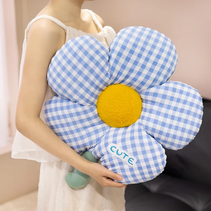 50cm Cute Grid Flower Plushies Lovely Stuffed Pink Blue Yellow Flower Throw Pillow Sofa Bed Chair Cushion Home Decor Gifts Girl