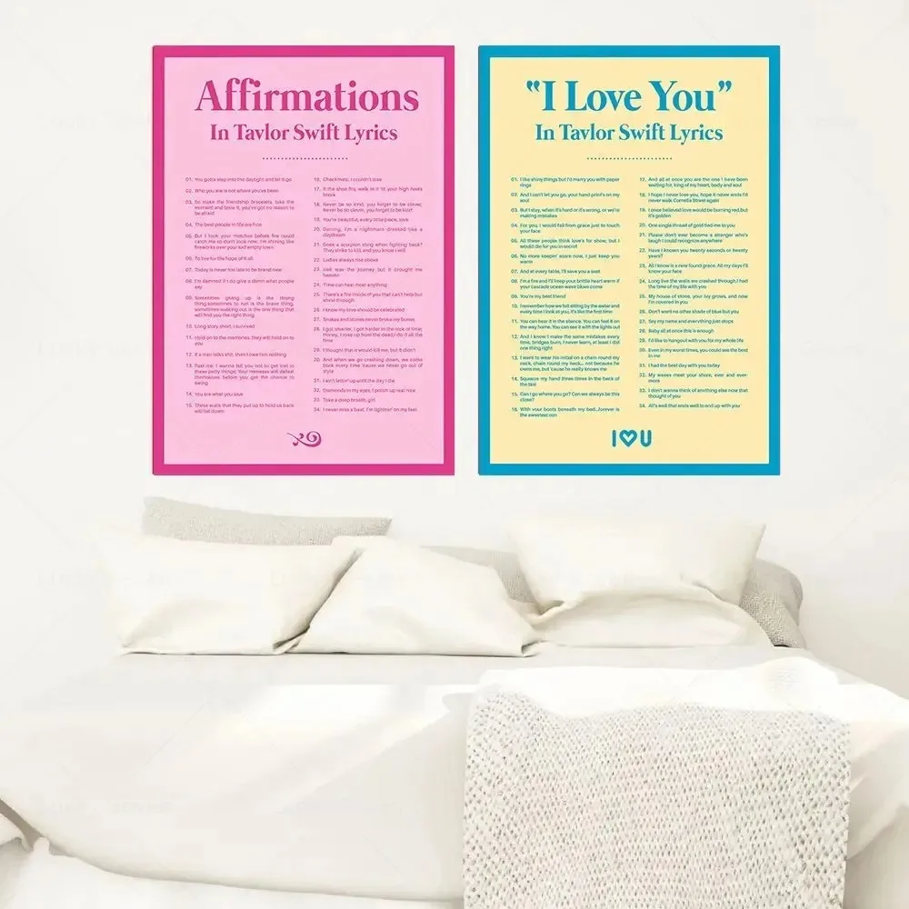 Affirmations I Love You In Taylor-Swift Lyrics Way Poster Retro Singer Music Quotes Canvas Painting Wall Art Picture Room Decor