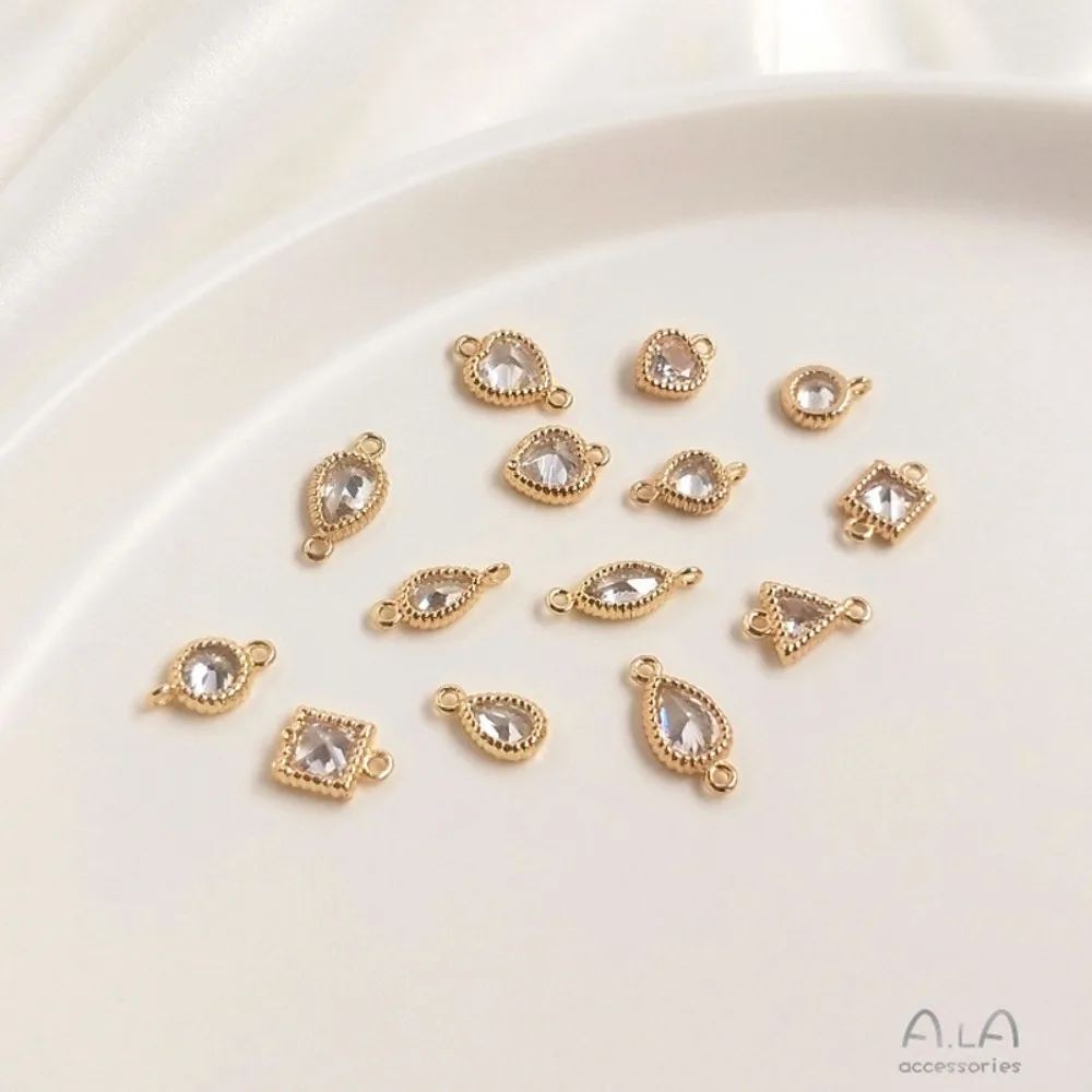 1 قطعة دلايات النحاس 14K الذهب اللون مطعمة القلب هندسية مربع قطرة الماء المستديرة دلاية من حجر الزركون لتقوم بها بنفسك مجوهرات اكسسوارات