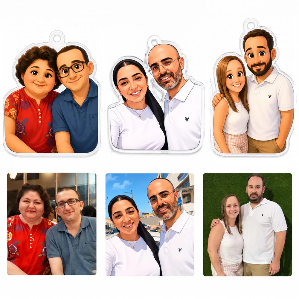 Custom Cartoon-Style Photo Keychain Personalized Acrylic Keychain With Family Photo Special Gift For Family Members For Men Wome
