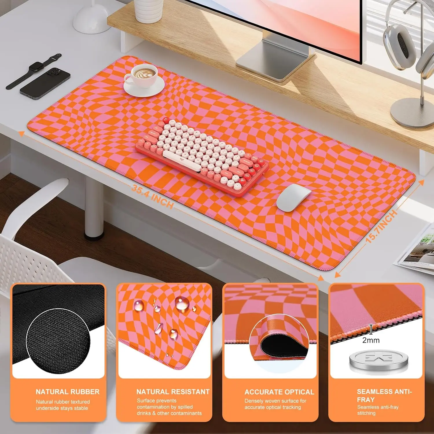 Pink Pink Orange Warped Checker Gaming Mouse Pad, Distorted Grid Print Smooth Edge Non Slip Mat Gamers Office Home Wireless Mouse Use - Aliexpress Deal