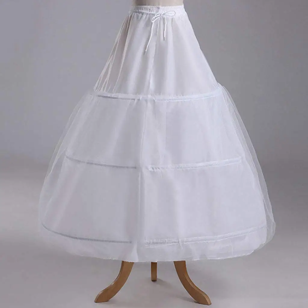 Bridal Wedding Dress 3-rings 1-layer Gauze Skirt Lining Elastic Drawstring Belt Adjustable Long Slip Petticoat