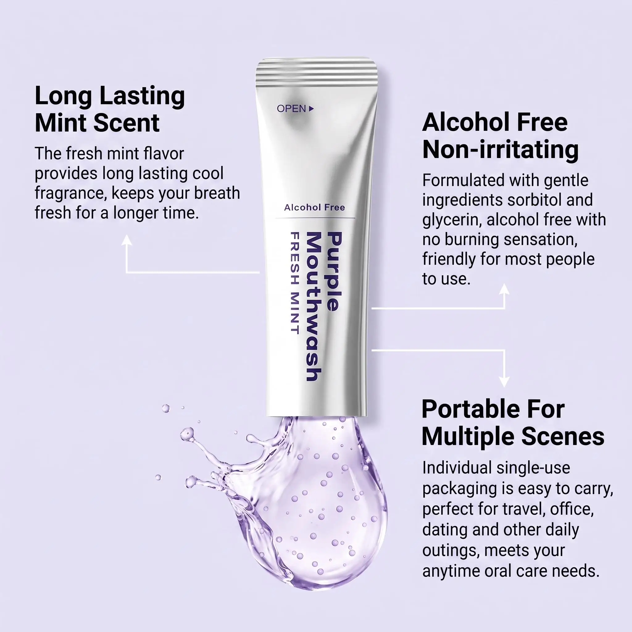20Pack Purple Mouthwash For Teeth Whitening, Tooth Color Correcting Deep Clean Oral Food Residues Portable Whitening Mouthwash