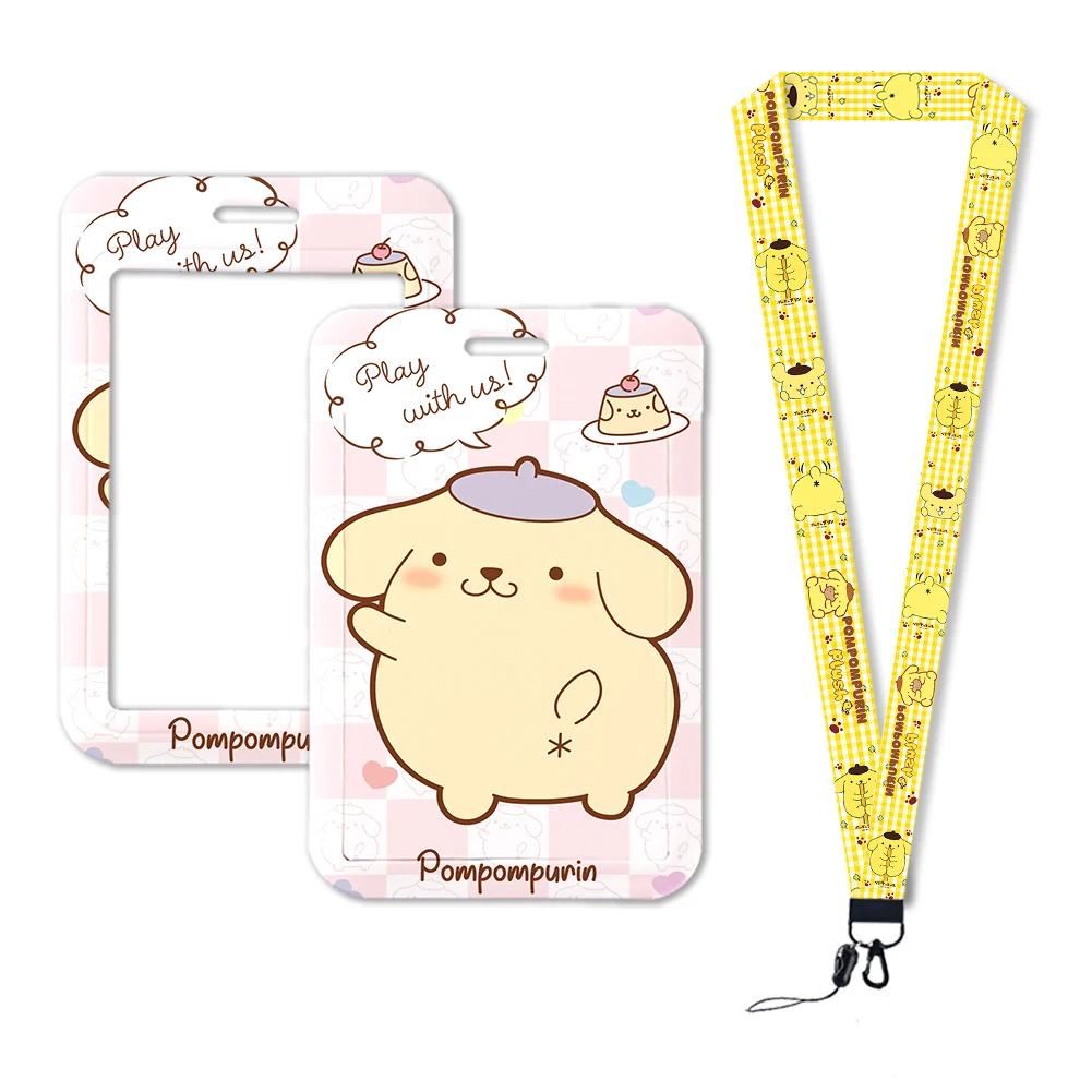 W New Pompom Purin Credit Card Badge Holder Keychain Cute Cartoon Strap Lanyard ID Campus  Cord Neckband Rope Neck Straps