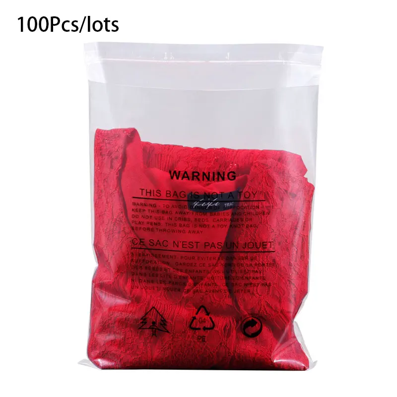 100Pcs Clear PE Self-adhesive Plastic Bags with Warning Words for Clothing Towel Book Jewelry  Packaging Individually Packaged