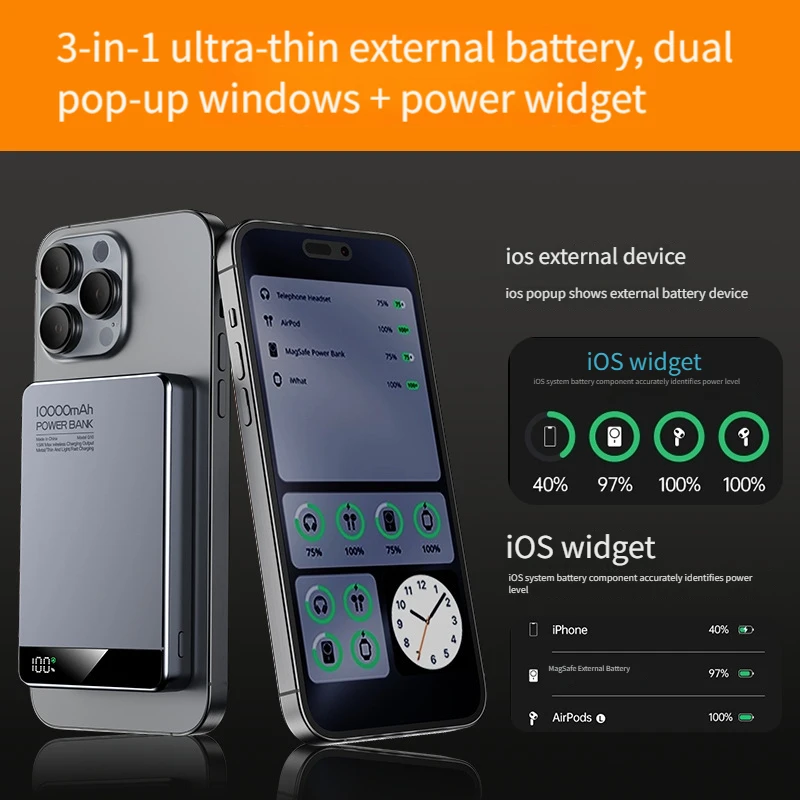 10000mAh Magnetic Power Bank, MagSafe-Compatible Wireless Portable Charger, Compact Battery Pack for iPhone 12–17 Series, Works Best with Magnetic Cases Summerwins