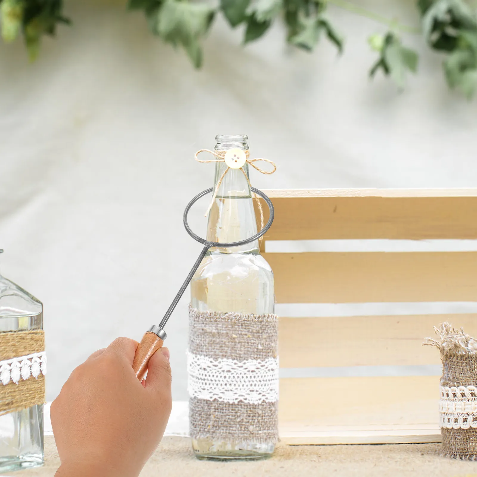 Professional Glass Bottle Cutter Ring with Wooden Handle Portable Lightweight Round Bottle Cutting Device for DIY Crafts Flower