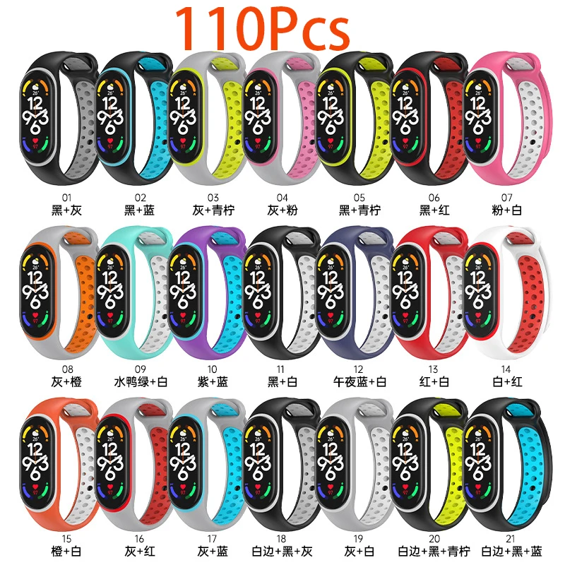 110Pcs Watchbands For Xiaomi Mi Band 5 6 7 Bracelet Silicone Wristband Replacement Sport Band For Miband 7 6 5 Strap