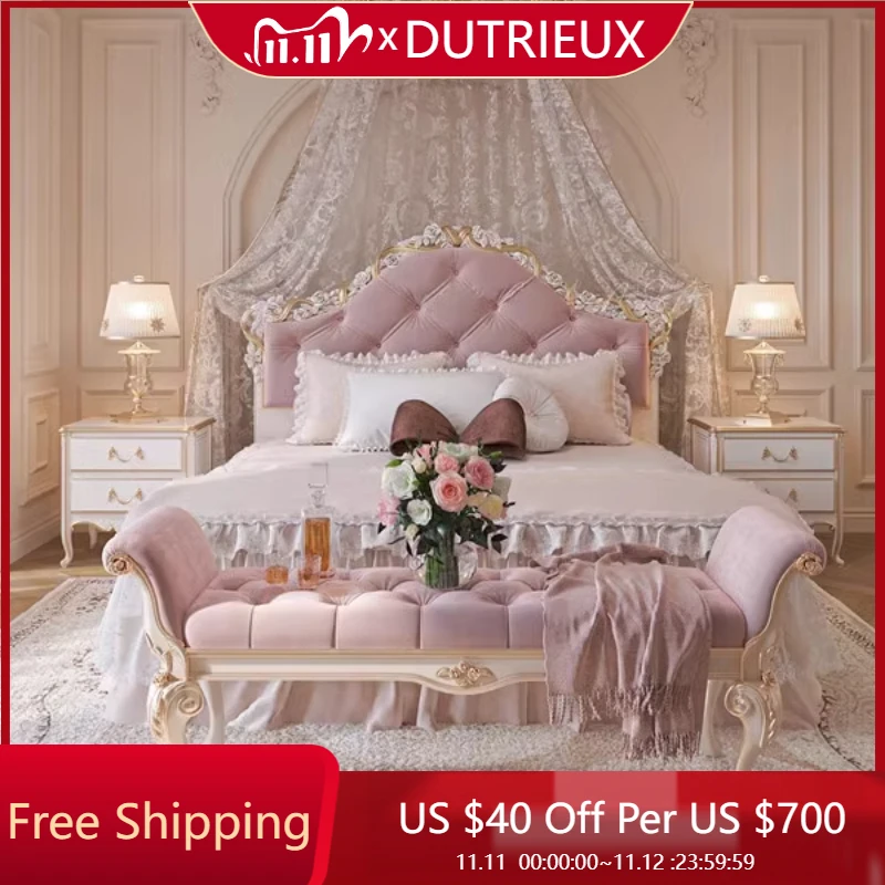 

Удобная дизайнерская кровать из массива дерева, квартира принцессы, классическая французская кровать, двойная легкая роскошная модная мебель Cama Casal