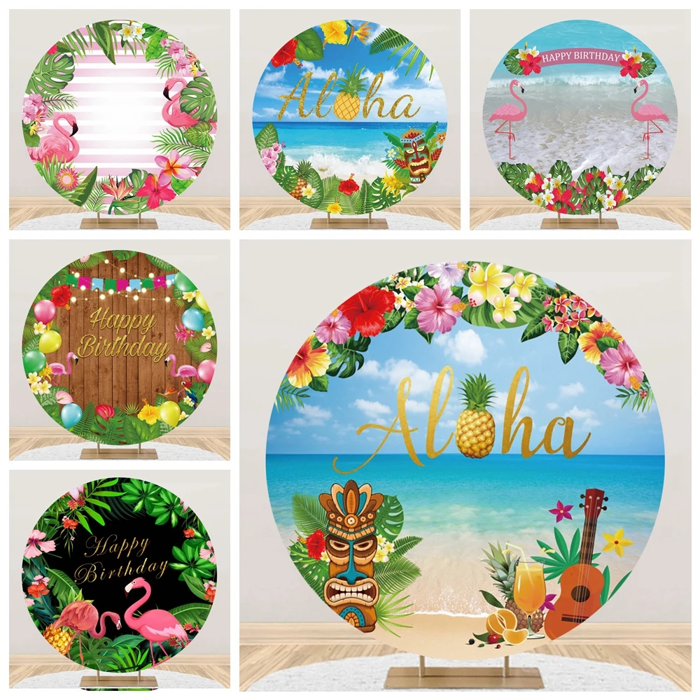 

Yeele Summer Tropical Plant Leaves Flamingo Hawaii Aloha Seaside Photography Round Backdrop Decor Photo Studio Photographic Prop