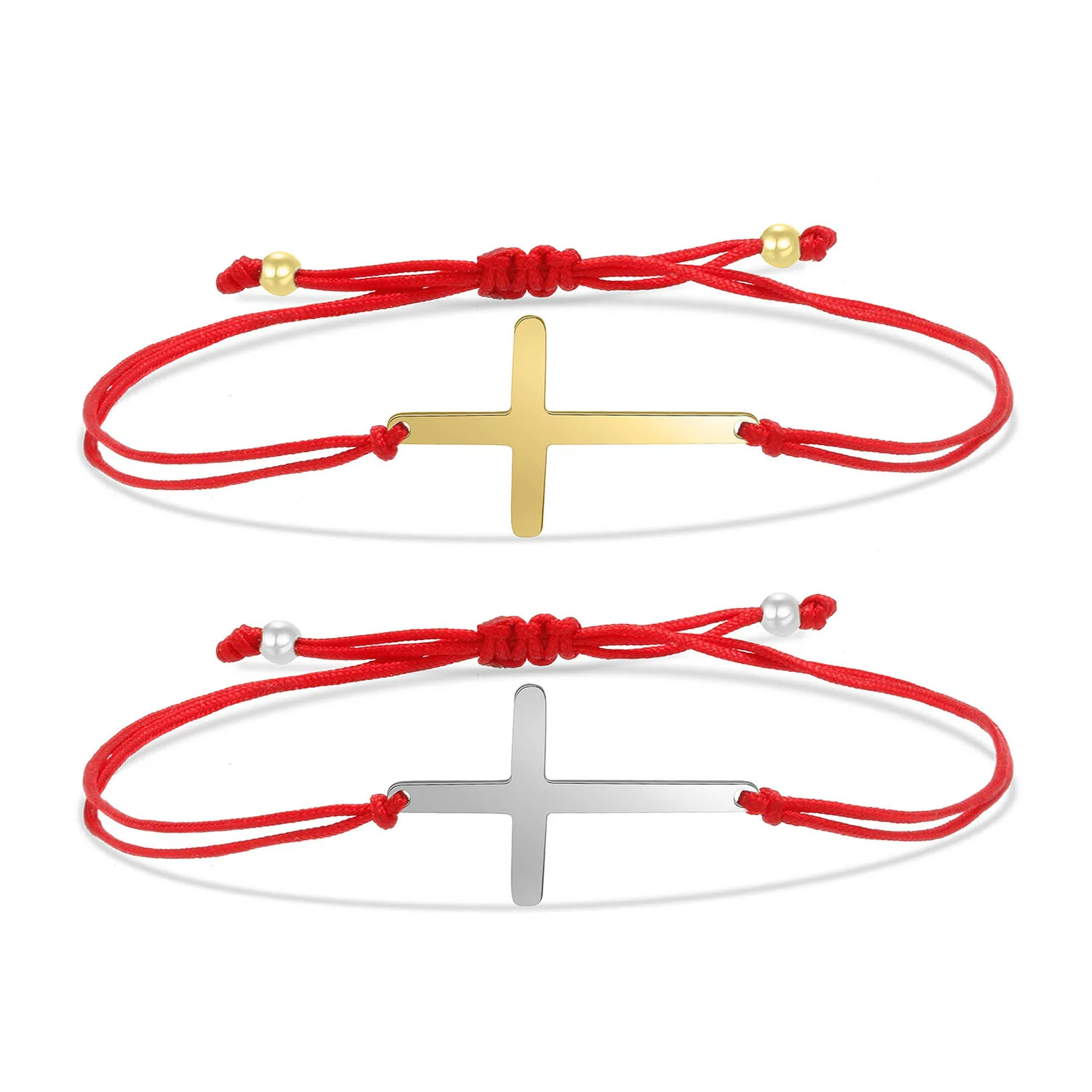 Gold-plated Stainless Steel Christian Cross Charm Bracelet Women 2022 New Fashion Red Cord Handmade String Summer Jewelry Gift