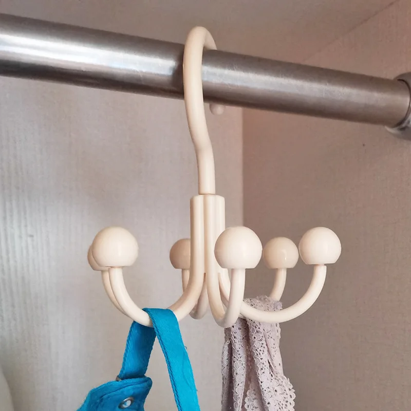 Multifunctional Home Clothes Hanger Portable Dopamine 360°Rotating Hook with 6 Balls Space Saving Scarf Tie Display Rack