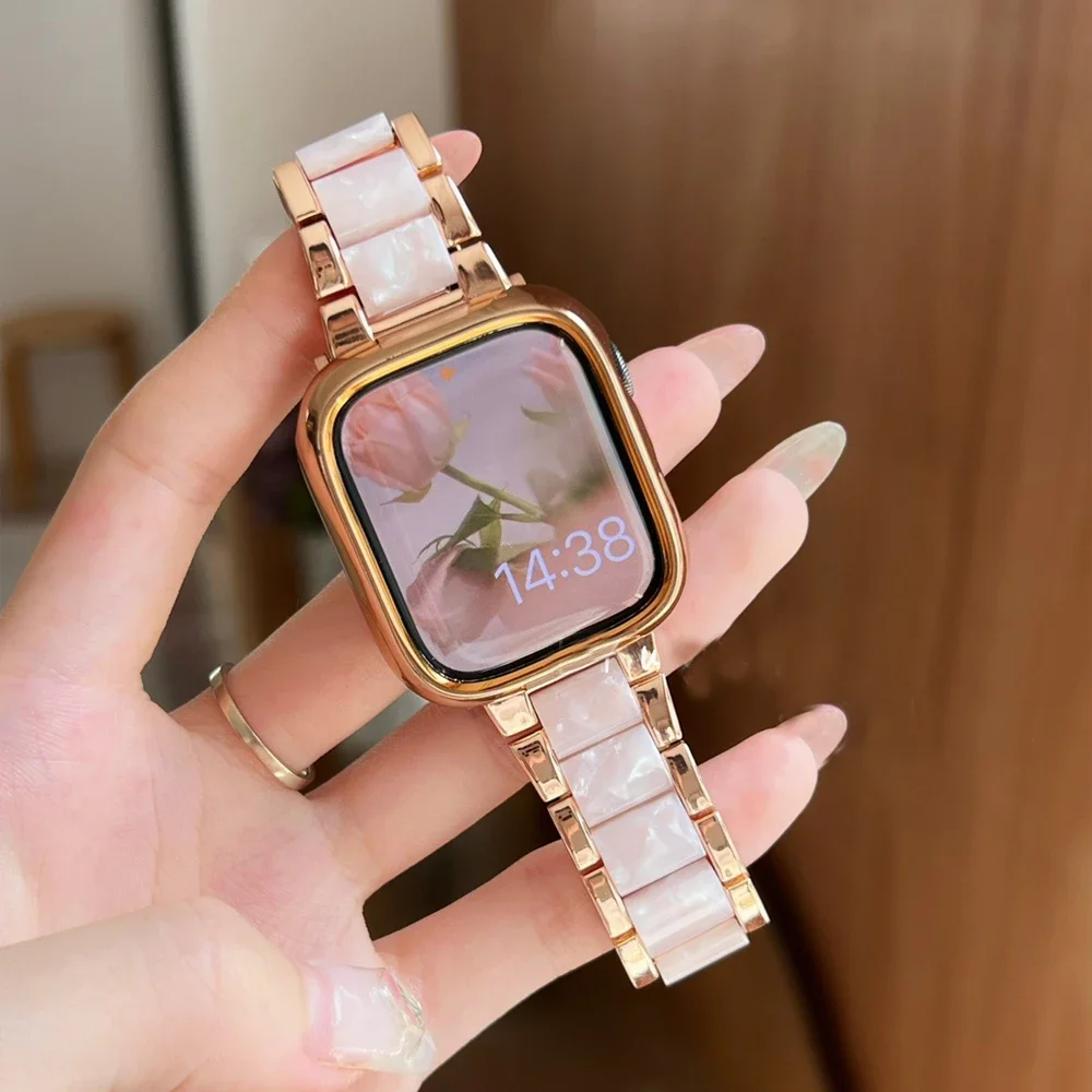 Lady Resin Strap For Apple Watch Ultra 2 49mm Band 6 5 4 se 3 2 40mm 44 42mm Diamond Bracelet for iWatch 9 8 7 41mm 45mm Correa