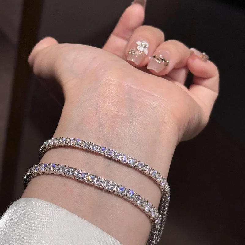 Apaison Sparkling Single Row Moissanites Women's Bracelets - Wedding Engagement Party 925 Sterling Silver Bangles Jewelry Gift