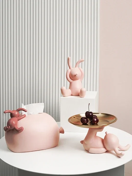 Nordic ins rabbit resin sculpture entrance key storage living room desktop tissue box snack storage tray girl room decoration