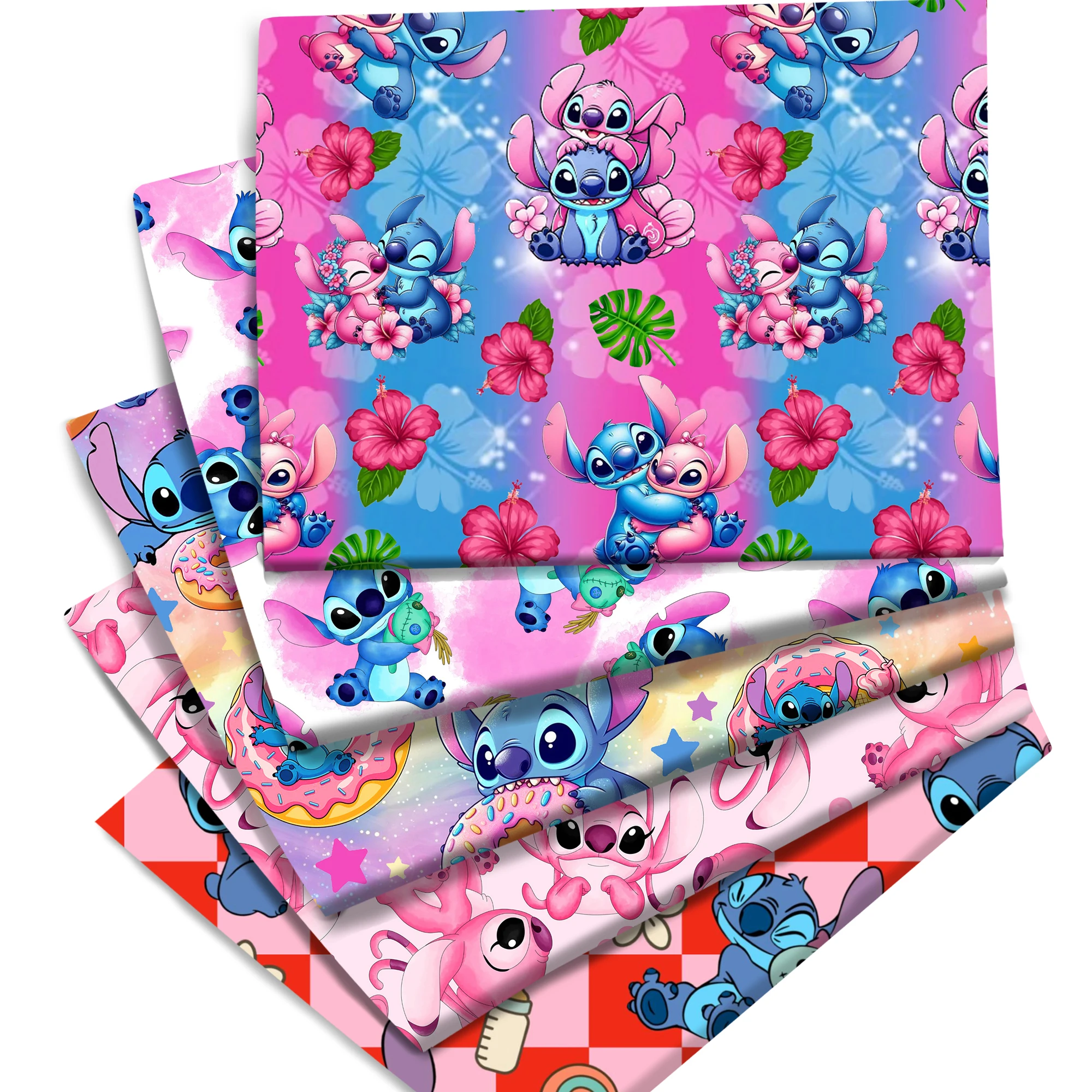 Tela de algodón y poliéster con estampado de Lilo y Stitch de Disney, 57x19,68 pulgadas, para decoración de fiesta, manualidades, lazos para el cabello, bricolaje, acolchado, costura, Patchwork