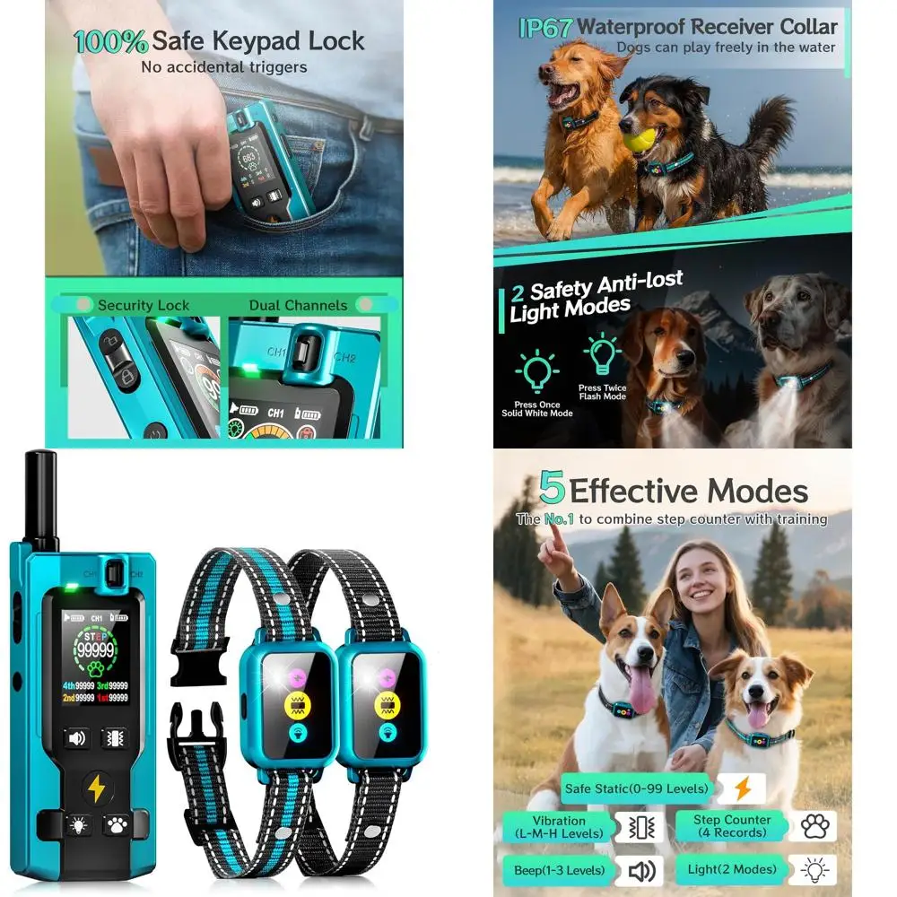 

Long-Range 4200FT Dog Training Collar with Step Counter, 5-Mode Remote, and Waterproof Feature for All Dog Sizes